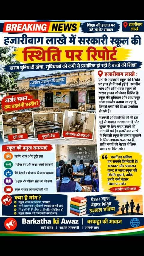 हजारीबाग लाखे में सरकारी स्कूल की स्थिति पर रिपोर्ट
हजारीबाग लाखे : यहां के सरकारी स्कूल की स्थिति पर हाल ही में चर्चा हुई है। स्थानीय लोग और अभिभावक स्कूल की खराब हालत को लेकर चिंतित हैं। स्कूल की सुविधाएं और आधारभूत ढांचा कमजोर बताया जा रहा है, जिससे बच्चों की शिक्षा प्रभावित हो रही है।
सरकारी अधिकारियों को भी इस मुद्दे से अवगत कराया गया है और सुधार के लिए कदम उठाने की मांग की गई है। हजारीबाग लाखे के निवासी स्कूल के हालात सुधारने के लिए लगातार प्रयासरत हैं, ताकि बच्चों को बेहतर शैक्षिक वातावरण मिल सके।