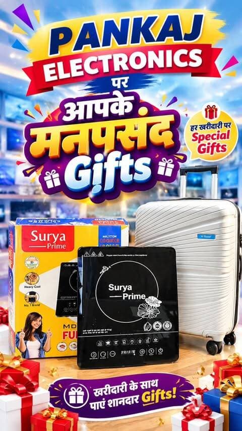 🎉 अब Pankaj Electronics पर आपके मनपसंद Gifts! 🎁
📱 मोबाइल हो या 📺 TV, 🧊 फ्रिज, 🧺 वॉशिंग मशीन या दूसरे इलेक्ट्रॉनिक्स प्रोडक्ट्स — आपकी पसंद की shopping के साथ शानदार Gifts पाने का मौका! 🔥
🛍️ Pankaj Electronics पर आइए और अपनी पसंद का product खरीदकर special gift offers का फायदा उठाइए।
🎁 Gifts और offers की जानकारी के लिए आज ही store पर visit करें!
📍 Shop No. 36, Sarafa Chowk, Agrawal Jewellers Row के पास, Shobhit Restaurant के बगल में, Bhopal (M.P.)
#PankajElectronics #Bhopal #BhopalShopping #BhopalMarket #ElectronicsShop MobileShop MobileOffers GiftOffer FreeGifts SpecialOffer ShoppingOffer ElectronicsOffers SmartphoneOffer TVOffer FridgeOffer WashingMachine BestDeals DhamakaOffer FestivalOffer BhopalReels BhopalViral ReelsIndia TrendingReels ViralReels ExplorePage Shopping Gifts Offer Deal LatestOffers