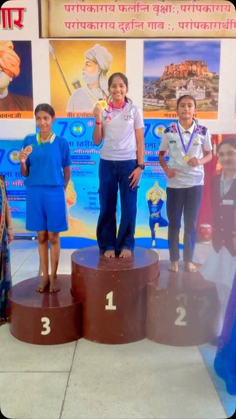 🏆 परिणीति बिश्नोई ने योगासन प्रतियोगिता में जीते 3 पदक 🏆
SGFI (School Games Federation of India) के तहत आयोजित 70वीं जिला स्तरीय योगासन प्रतियोगिता में DPS Pali Road, Jodhpur की ओर से प्रतिभाग करते हुए योग प्रतिभा परिणीति बिश्नोई ने शानदार प्रदर्शन किया।
परिणीति ने तीन इवेंट में भाग लिया और तीनों में पदक हासिल किए—
🥇 आर्टिस्टिक सिंगल — गोल्ड मेडल
🥇 आर्टिस्टिक पेयर — गोल्ड मेडल
🥈 रिदमिक पेयर — सिल्वर मेडल
इस शानदार प्रदर्शन के साथ परिणीति ने प्रतियोगिता में कुल 3 पदक अपने नाम किए। 🌟
DPS Pali Road, Jodhpur और पूरे जोधपुर के लिए यह गर्व का क्षण है। 🇮🇳🧘♀️
बहुत-बहुत बधाई एवं उज्ज्वल भविष्य की शुभकामनाएँ! 🎉🏆
#ExplorePage #Trending #ViralIndia 🇮🇳🏆🧘♀️