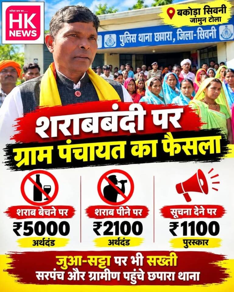शराबबंदी को लेकर ग्राम पंचायत का बड़ा फैसला
क्या गांव में शराबबंदी का यह फैसला सामाजिक बदलाव की नई शुरुआत बनेगा?
#HKNews #Seoni #छपारा #शराबबंदी #ग्रामपंचायत #सिवनी #जामुनटोला #ग्रामीण #महिलाएं #शराबबंदी #मध्यप्रदेश Collector Office Seoni SEONI Police Dinesh Rai Munmun