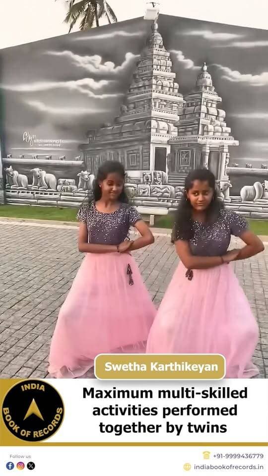 8 Skills, 2 Twins, One Incredible Record! | India Book of Records
At just 11 years old, Swetha Karthikeyan from Kanchipuram, Tamil Nadu and her twin showcased an extraordinary combination of talent by performing 8 different skills together. From chess, badminton and violin to Silambam, Bharatanatyam, freestyle dance, 300 Thirukkurals and 19 Carnatic songs, their versatility earned recognition from the India Book of Records on January 19, 2026.
#indiabookofrecords #twinsrecord #multiskilled #youngachievers #ibr
