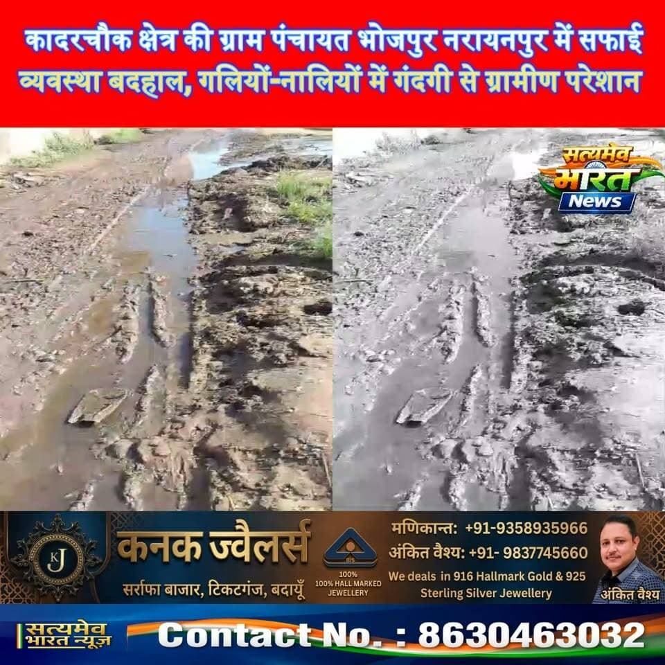 कादरचौक क्षेत्र की ग्राम पंचायत भोजपुर नरायनपुर में सफाई व्यवस्था बदहाल, गलियों-नालियों में गंदगी से ग्रामीण परेशान #Budaun #KadarChowk #RajeevNagar #SafaiVyavastha सत्यमेव भारत न्यूज Vikendra Sharma Tejan Rastogi