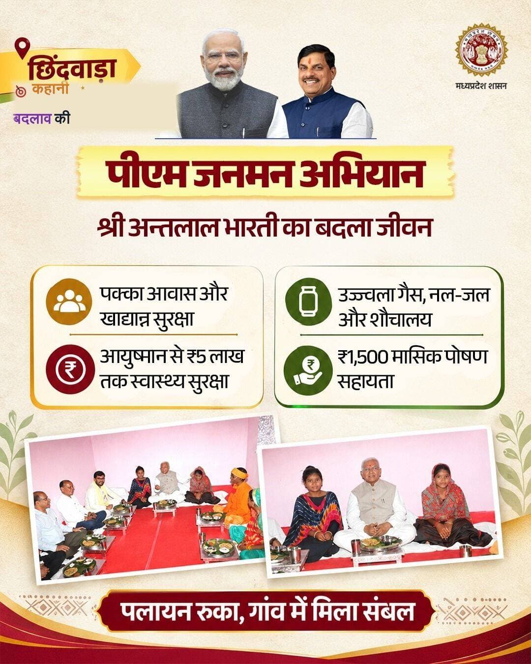 <nis:link nis:type=tag nis:id=कहानी_बदलाव_की nis:value=कहानी_बदलाव_की nis:enabled=true nis:link/>
पीएम जनमन अभियान
श्री अन्तलाल भारती का बदला जीवन
<nis:link nis:type=tag nis:id=सेवा_संकल्प_अभियान nis:value=सेवा_संकल्प_अभियान nis:enabled=true nis:link/>
<nis:link nis:type=tag nis:id=pmjanman nis:value=PMJANMAN nis:enabled=true nis:link/>
<nis:link nis:type=tag nis:id=procwa nis:value=procwa nis:enabled=true nis:link/> <nis:link nis:type=tag nis:id=छिन्दवाड़ा nis:value=छिन्दवाड़ा nis:enabled=true nis:link/>
<nis:link nis:type=tag nis:id=jansamparkmp nis:value=JansamparkMP nis:enabled=true nis:link/>
PMO India Dr Mohan Yadav
CM Madhya Pradesh
Department of Tribal Welfare, Madhya Pradesh
Ministry of Tribal Affairs, Government of India
Jansampark Madhya Pradesh