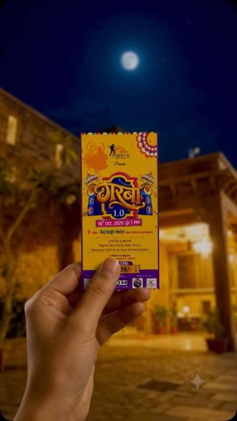 The wait is officially OVER! 🪩✨
GARBA 1.0 PASSES ARE OUT NOW! 🔥
GARBA 1.0
Raj Bagh Hotel, Jodhpur | 7 PM Onwards
Our Team
Venue Partner : - @rajbaghhotel
Print & Design Partner : - @dm_marketing_advertisement
Media Partner :- @me.bhi.jodhpuri_ X @kesariya_creatives
Sound DJ :- @yagyadjsound
Dance Group :- @the_dance_cave
Garba Dress Partner :-
@radha_raman_rental_hub
Anchor : - @theanchor_sejalvaishnav @anchor_sid_
Photography Partner :-@asproduction_
#navratri #garba #navratri2026 #garba1pointo #jodhpurgarba
🎟️ PASSes are LIVE — BOOK YOURS NOW!
Don’t wait till the last moment. Gather your gang & let’s make this Garba night BIG! 🪩
📍 Raj Bagh Hotel, Jodhpur
📅 16 October | 7 PM onwards
✨ Presented by Jodhpur Trekkers
Garba 1.0 Jodhpur, Garba Night Jodhpur, Garba Event Jodhpur, Navratri Garba Jodhpur, Garba Passes Jodhpur, Jodhpur Trekkers, Garba Night Rajasthan
Garba1 GarbaJodhpur JodhpurTrekkers JodhpurEvents garbanightjodhpur