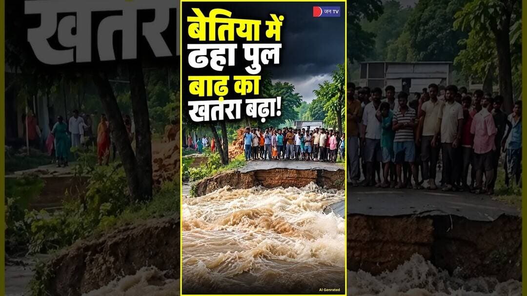 देखें कैसे ढहा पुल: बिहार की तबाही 🌊💔 #BiharNews #Flood #Bettiah