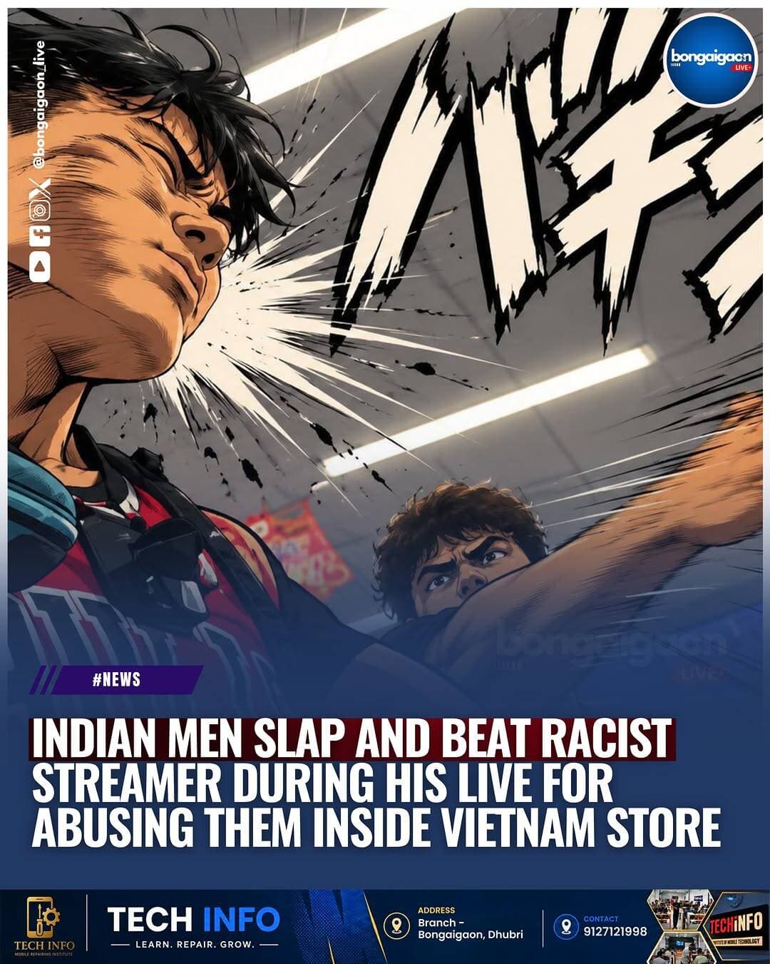#GLOBE | Indian men confront and slap a racist 🇨🇦 Canadian streamer in 🇻🇳 Vietnam after he passed racist remarks and filmed them up close on a live Kick stream while his chat posted “F*** INDIA” and “dirty Indian.