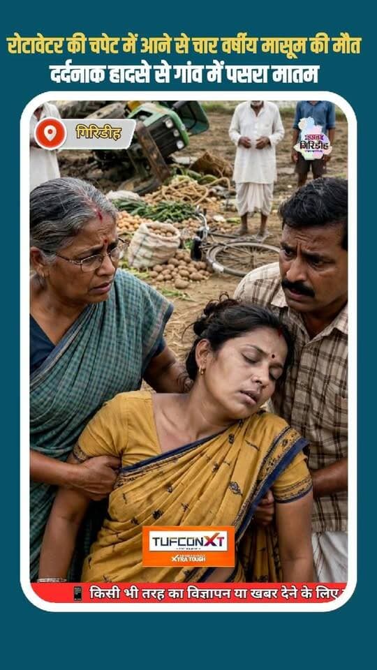 रोटावेटर की चपेट में आने से चार वर्षीय मासूम की मौत, दर्दनाक हादसे से गांव में पसरा मातम। #apnagiridihnews #GiridihNews #JharkhandNews #jharkhand