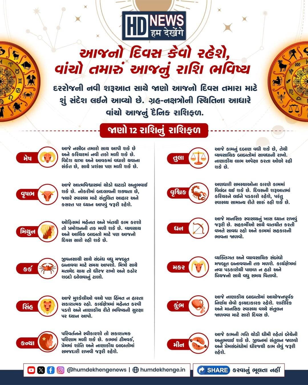 07 October 2026: આજનો દિવસ કેવો રહેશે, વાંચો તમારું આજનું રાશિ ભવિષ્ય
Disclaimer: રાશિ ભવિષ્ય (જન્માક્ષર) માત્ર માર્ગદર્શન હેતુ માટે છે. જ્યોતિષીય આગાહીઓ સંપૂર્ણ સચોટ હોવાની કોઈ બાંયધરી નથી. ભવિષ્યમાં લેવાતા કોઈપણ આર્થિક, કાયદાકીય કે અંગત નિર્ણયો તમારી સ્વતંત્ર બુદ્ધિ અને સંબંધિત નિષ્ણાતોની સલાહ લઈને જ લેવા. HumDekhenge News તમારા કોઈપણ નિર્ણય માટે જવાબદાર રહેશે નહીં.
<nis:link nis:type=tag nis:id=rashibhavishya nis:value=RashiBhavishya nis:enabled=true nis:link/> <nis:link nis:type=tag nis:id=horoscope nis:value=Horoscope nis:enabled=true nis:link/> <nis:link nis:type=tag nis:id=dailyhoroscope nis:value=DailyHoroscope nis:enabled=true nis:link/> <nis:link nis:type=tag nis:id=astrology nis:value=Astrology nis:enabled=true nis:link/> <nis:link nis:type=tag nis:id=zodiacsigns nis:value=ZodiacSigns nis:enabled=true nis:link/> <nis:link nis:type=tag nis:id=astrologyupdate nis:value=AstrologyUpdate nis:enabled=true nis:link/> <nis:link nis:type=tag nis:id=humdekhengenews nis:value=humdekhengenews nis:enabled=true nis:link/>