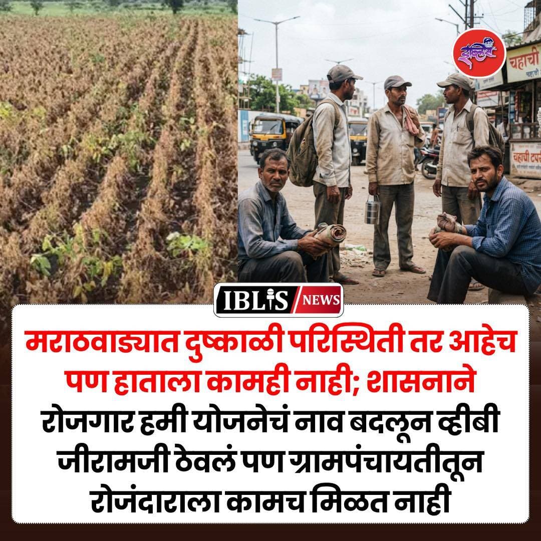 Marathwada : मराठवाड्यात तीव्र दुष्काळामुळे शेतीचे अहोरात्र नुकसान झाले असून हाताला काम नाही. शासनाने रोजगार हमी योजनेचे नाव बदलले, पण ग्रामपंचायतीत मजुरांना काम मिळत नसल्याने कुटुंबीयांच्या जगण्याचा गंभीर प्रश्न निर्माण झाला आहे.
.
<nis:link nis:type=tag nis:id=marathwada nis:value=marathwada nis:enabled=true nis:link/> <nis:link nis:type=tag nis:id=mnrega nis:value=MNREGA nis:enabled=true nis:link/> <nis:link nis:type=tag nis:id=gramji nis:value=gramji nis:enabled=true nis:link/> <nis:link nis:type=tag nis:id=labour nis:value=labour nis:enabled=true nis:link/> <nis:link nis:type=tag nis:id=iblisnews nis:value=iblisnews nis:enabled=true nis:link/>