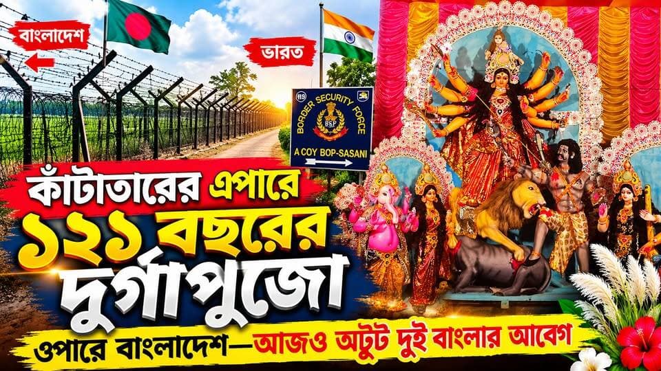 কাঁটাতারের এপারে ১২১ বছরের দুর্গাপুজো, ওপারে বাংলাদেশ—আজও অটুট দুই বাংলার আবেগ।