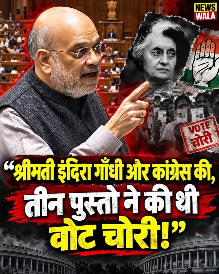 "श्रीमती इंदिरा गाँधी ने खुद को इम्युनिटी दी और कांग्रेस की तीन पुस्तो ने की थी वोट चोरी!"- केंद्रीय गृह मंत्री अमित शाह ने संसद में खोली कांग्रेस की पोल!