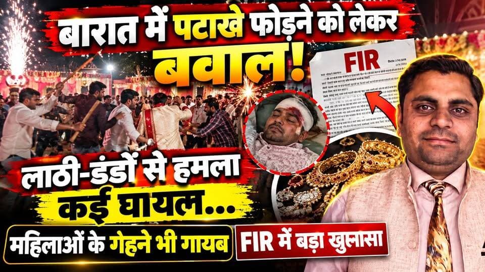बारात में पटाखे फोड़ने को लेकर बवाल! लाठी-डंडों से हमला, कई घायल… महिलाओं के गहने भी गायब, FIR में बड़ा खुलासा #SambhalNews #CrimeNews #ViralNews #GunnorNews