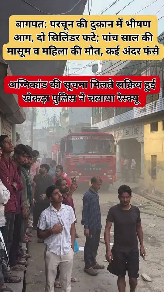 बागपत: परचून की दुकान में भीषण आग, दो सिलिंडर फटे; पांच साल की मासूम व महिला की मौत