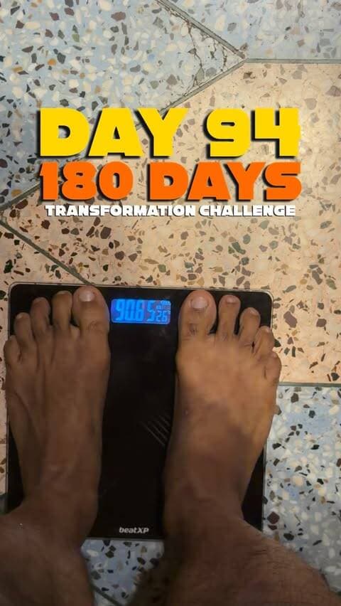 Day 94/180 ✅
Aaj ka body weight: 91.000 KGs
180 Days Transformation Challenge
86 days more to go.
Fat to Fit continues. 🔥
