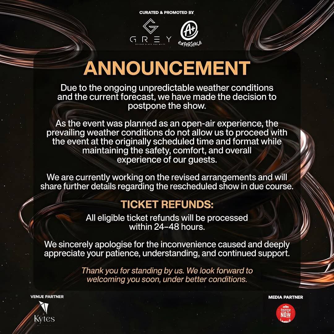 RESCHEDULING ANNOUNCEMENT
Thank you for your cooperation
Regards
Team - Grey and Aplus
