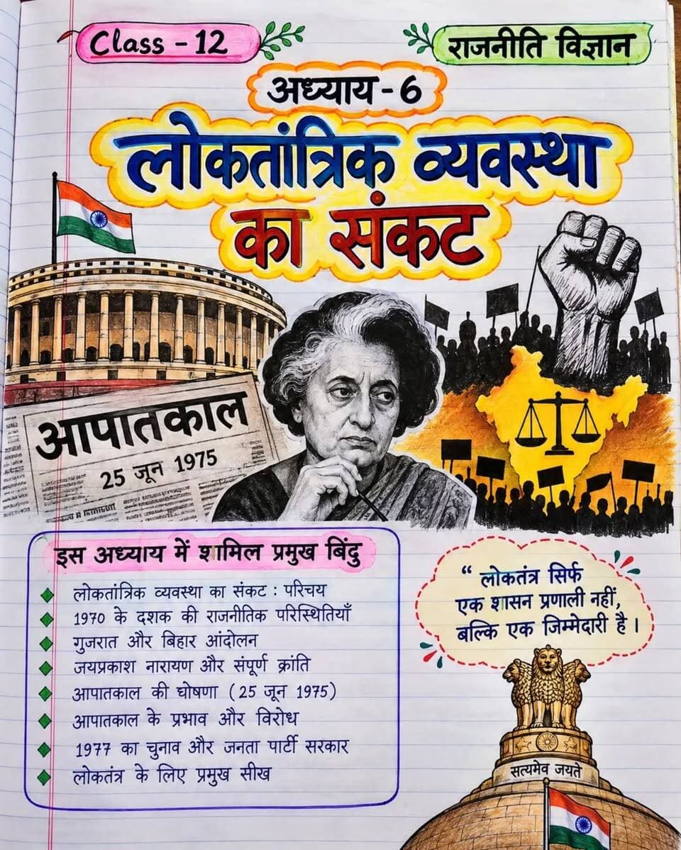 📚🔥 कक्षा 12 राजनीति विज्ञान | अध्याय 6 – लोकतांत्रिक व्यवस्था का संकट 🇮🇳
💯 बोर्ड परीक्षा की तैयारी अब होगी और भी आसान!
एक ही जगह पर पढ़िए इस महत्वपूर्ण अध्याय के आसान, सुंदर और परीक्षा-उपयोगी Handwritten Notes ✍️📖
✅ महत्वपूर्ण टॉपिक्स की आसान व्याख्या
✅ परीक्षा के लिए उपयोगी नोट्स
✅ रिवीजन में मददगार पॉइंट्स
✅ बोर्ड परीक्षा की तैयारी के लिए शानदार सामग्री
🎯 लक्ष्य एक ही — पढ़ाई बेहतर, तैयारी मजबूत और परिणाम शानदार!
📌 पोस्ट को SAVE करें ताकि परीक्षा के समय काम आए।
📲 अपने दोस्तों के साथ SHARE करें और ऐसे ही Education Notes के लिए FOLLOW करें — B.K. RAJ CLASSES ❤️
💬 CHALLENGE: बताइए, लोकतांत्रिक व्यवस्था का संकट किस वर्ष सबसे महत्वपूर्ण ऐतिहासिक घटना से जुड़ा है? अपना जवाब कमेंट में लिखिए! 👇🔥
#BKRajClasses #Class12 #PoliticalScience #राजनीतिविज्ञान #लोकतांत्रिकव्यवस्थाकासंकट Class12Notes BoardExam2027 HindiNotes HandwrittenNotes BoardPreparation StudyNotes IndianDemocracy Emergency1975 StudyWithMe EducationIndia