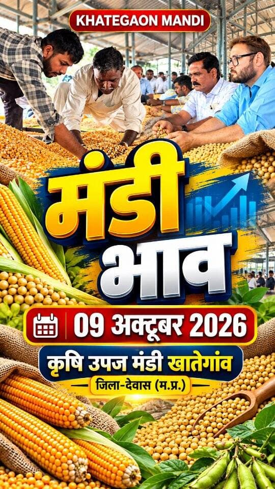 09 अक्टूबर 2026 | मंडी भाव | कृषि उपज मंडी खातेगांव, जिला-देवास (म.प्र.) Khategaon Mandi • मंडी भाव khategaonwaale.com