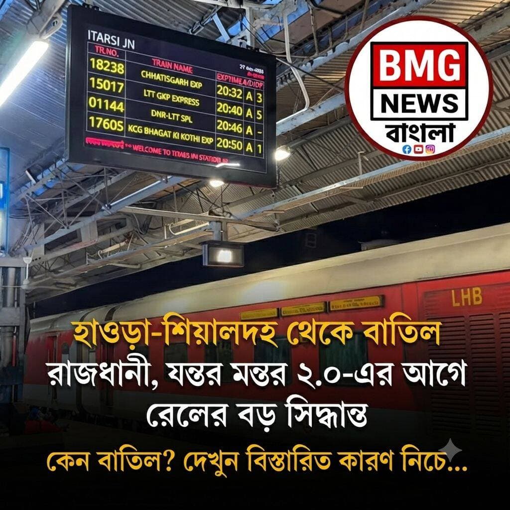 ৯ অক্টোবর, ২০২৬
দিল্লিতে রাজনৈতিক জমায়েতের আশঙ্কায় বাতিল একাধিক রাজধানী ও মেল এক্সপ্রেস, তালিকায় রয়েছে কোন কোন ট্রেন?
মূল বিষয়বস্তু
আগামীকাল অর্থাৎ ১০ অক্টোবর দিল্লির যন্তর মন্তরে ‘ককরোচ জনতা পার্টি’ (সিজেপি)-র বিশাল জমায়েত এবং তার জেরে রাজধানীতে তীব্র যানজটের আশঙ্কায় একাধিক গুরুত্বপূর্ণ ট্রেন বাতিল করল ভারতীয় রেল। পূর্ব রেলের পক্ষ থেকে জানানো হয়েছে, যাত্রীদের চরম দুর্ভোগ ও হয়রানি এড়াতেই এই সতর্কতামূলক পদক্ষেপ করা হয়েছে। তবে এই ট্রেন বাতিলকে কেন্দ্র করে তীব্র রাজনৈতিক তরজা শুরু হয়েছে। বিরোধীদের জোরালো দাবি, যন্তর মন্তরে আয়োজিত ওই প্রতিবাদ কর্মসূচিতে সাধারণ মানুষের যোগদান বা প্রবেশাধিকার ঠেকাতেই কেন্দ্রের তরফে এই কৌশল নেওয়া হয়েছে।
কোন কোন ট্রেন বাতিল করা হয়েছে?
রেল সূত্রে পাওয়া তথ্য অনুযায়ী, আগামী ১০ অক্টোবর দিল্লির যন্তর মন্তর অভিযানকে কেন্দ্র করে হাওড়া এবং শিয়ালদহ সহ বেশ কিছু গুরুত্বপূর্ণ ট্রেন বাতিল বা নিয়ন্ত্রণ করা হয়েছে। বাতিল হওয়া প্রধান ট্রেনগুলির তালিকা:
১২৩১৩ শিয়ালদহ – নয়াদিল্লি রাজধানী এক্সপ্রেস (Sealdah - New Delhi Rajdhani Express)
১২৩০৫ হাওড়া – নয়াদিল্লি রাজধানী এক্সপ্রেস (Howrah - New Delhi Rajdhani Express)
এছাড়া পূর্ব রেল ও উত্তর ভারতগামী আরও কিছু মেল ও এক্সপ্রেস ট্রেনের চলাচলের ওপর এর প্রভাব পড়েছে এবং একাধিক ট্রেন বাতিল করা হয়েছে।
রাজনৈতিক বিতর্ক
বিশেষজ্ঞদের একাংশের মতে, যন্তর মন্তরে ককরোচ জনতা পার্টির বিক্ষোভ ও জনসমাগমকে কেন্দ্র করে দিল্লির আইনশৃঙ্খলা ও যান চলাচল ব্যবস্থা যাতে বিঘ্নিত না হয়, সে কারণেই এই আগাম সতর্কতা। অন্যদিকে, বিরোধী শিবিরগুলোর অভিযোগ— দেশের বিভিন্ন প্রান্ত থেকে সাধারণ মানুষ ও তরুণ প্রজন্ম যাতে এই বিক্ষোভে সামিল হতে না পারে, তার পথ আটকাতেই রাজনৈতিক উদ্দেশ্যে রেলকে ব্যবহার করে এই ট্রেন বাতিলের সিদ্ধান্ত নিয়েছে কেন্দ্রীয় সরকার।
BMG News Bangla