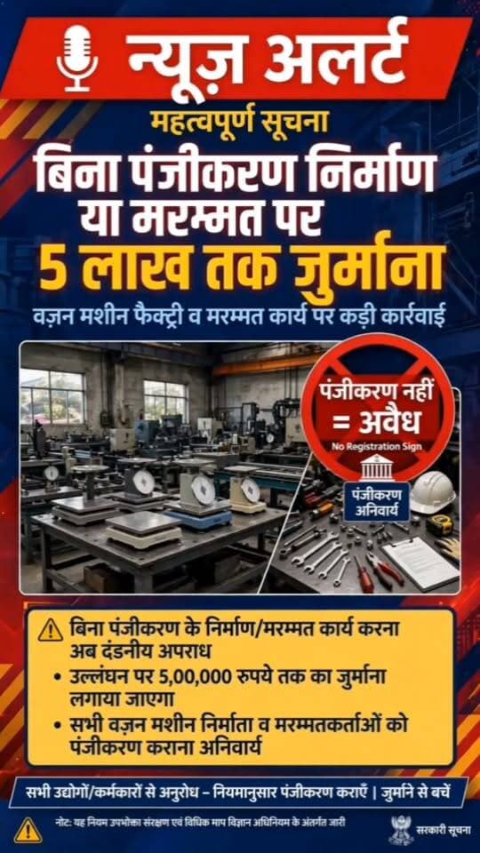 हरियाणा में डिब्बाबंद सामान की तौल में गड़बड़ी पर 50 लाख तक जुर्माना, 15 साल बाद बदलेंगे नियम
Youtube link 👇👇👇👇
https://youtube.com/shorts/YMFCbwb7OMU?si=SxbX8yIXILg4qHNK
#HaryanaNews #PanipatNews #BreakingNews #HaryanaGovernment #LegalMetrology #ConsumerRights #NewsUpdate #HindiNews #BigNews #LatestNews #WeightsAndMeasures #ChandigarhNews #हरियाणान्यूज #पानीपत #बड़ीखबर