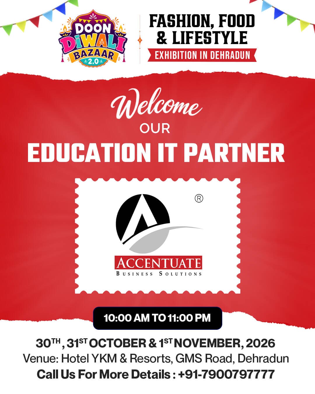 A warm welcome to our Education IT Partner! 🌟
Thank you for joining us in making Doon Diwali Bazaar 2.0 even more memorable. Your thoughtful support will help spread smiles, celebrate togetherness, and create unforgettable festive moments for every visitor.
Together, let's make this Diwali brighter than ever! ✨
.
📅 30th October | 31st October | 1st November 2026
📍 Hotel YKM & Resorts, GMS Road, Dehradun
🕚 11:00 AM – 10:00 PM
🎉 Whether you're a startup, local business, designer, food brand, or lifestyle entrepreneur, this is your chance to connect with thousands of festive shoppers.
🔥 Limited stalls available – Book yours today!
📞 Stall Bookings:
☎️ +91 79007 97777
☎️ +91 95209 99099
.
#DoonDiwaliBazaar #DoonDiwaliBazaar2 #Dehradun #DehradunEvents #FashionExhibition #FoodFestival #LifestyleExhibition