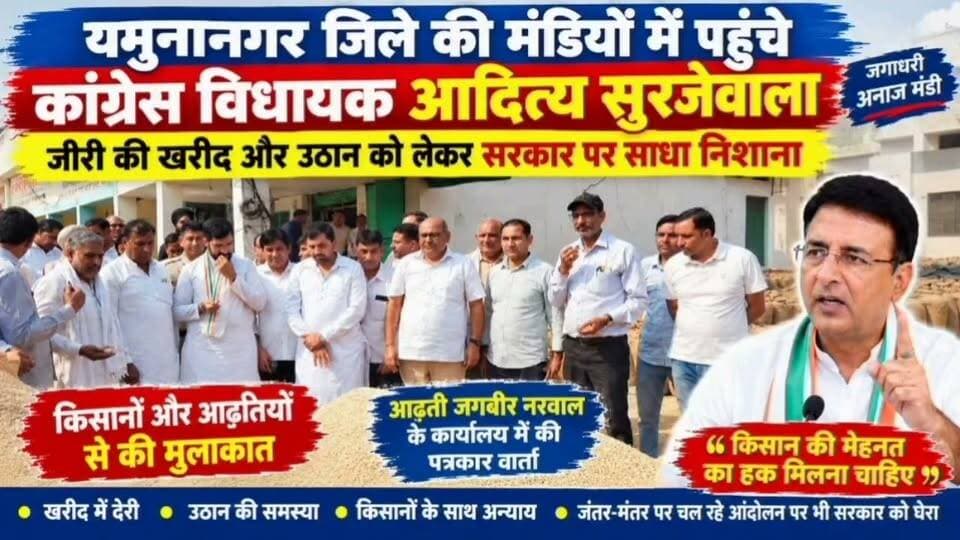 विधायकआदित्य सुरजेवाला ने जीरी की खरीद व उठान को लेकर सरकार पर साधा निशाना #जगाधरी #यमुनानगर