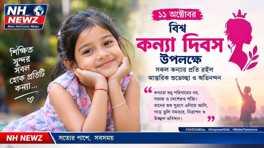বিশ্ব কন্যা দিবসে প্রতিটি কন্যার স্বপ্ন পূরণ হোক, গড়ে উঠুক সমতার ও নিরাপদ ভবিষ্যৎ
<nis:link nis:type=tag nis:id=nhnewz nis:value=NHNewz nis:enabled=true nis:link/>