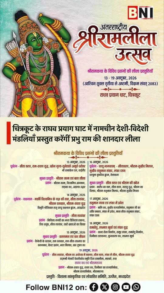 चित्रकूट के राघव प्रयाग घाट में नामचीन देशी-विदेशी मंडलियाँ प्रस्तुत करेंगीं प्रभु राम की शानदार लीला
#international #ramleela #Chitrakoot #MadhyaPradesh #shreeram