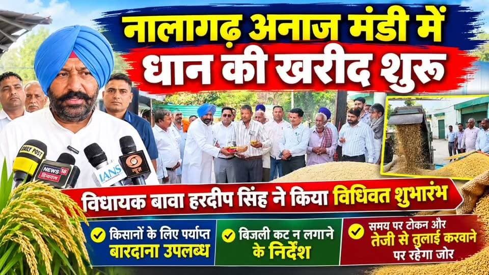 नालागढ़ अनाज मंडी में धान खरीद शुरू 🌾 विधायक बावा हरदीप सिंह ने किया शुभारंभ | किसानों को बड़ी राहत
#Nalagarh #DhaanKharid #PaddyProcurement #AnajMandi #NalagarhNews #BawaHardeepSingh #Kisan #KisanNews #HimachalPradesh #PaddySeason #Farmers #NalagarhMandi #BreakingNews #LocalNews #HSBNews