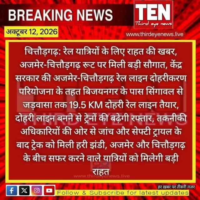 Chittorgarh: रेल यात्रियों के लिए राहत की खबर, अजमेर-चित्तौड़गढ़ रूट पर मिली बड़ी सौगात
#chittorgarhnews #latestnews #newsupdates