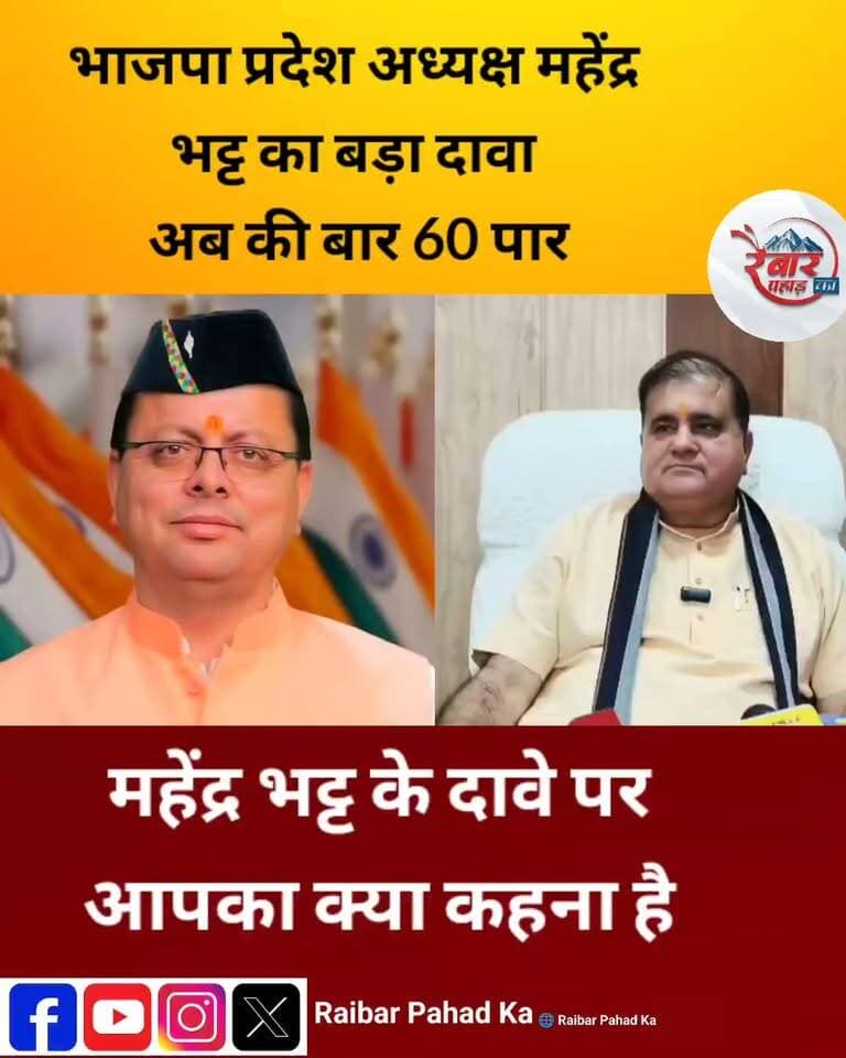 भाजपा कांग्रेस प्रदेश अध्यक्ष महेंद्र भट्ट का दावा अबकी बार 60 पार,आपका क्या मानना है