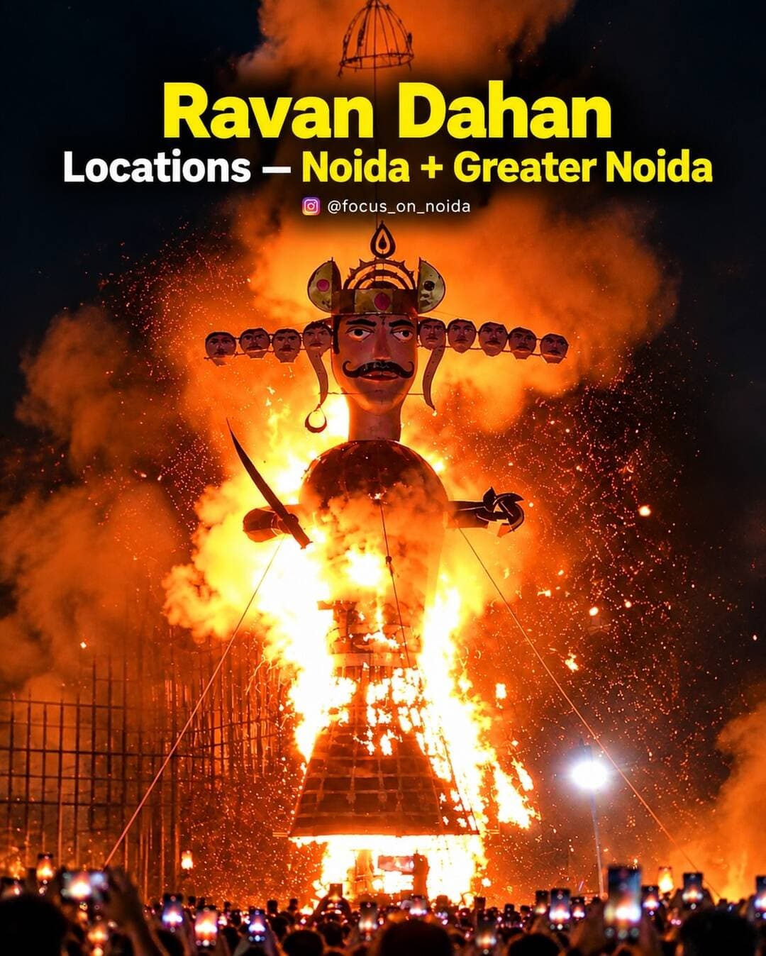 Ravan Dahan Locations in Noida & Greater Noida 🔥
Noida aur Greater Noida mein Ravan Dahan dekhne ke liye ye locations save kar lo 📍
Sector 21A, Sector 62, Sector 46, Sector 12, Sector 137, Site 4, Greater Noida West, Pi-1, Surajpur aur Ecotech-12.
Dussehra par aap Ravan Dahan kahan dekhne ja rahe ho? Comment karo 👇
Noida Ravan Dahan, Greater Noida Ravan Dahan, Ravan Dahan Noida 2026, Ravan Dahan Greater Noida 2026, Dussehra Noida, Dussehra Greater Noida, Noida Events, Greater Noida Events, Ramlila Noida, Ramlila Greater Noida, Noida Sector 21A, Sector 62 Noida, Sector 46 Noida, Sector 12 Noida, Sector 137 Noida, Site 4 Greater Noida, Greater Noida West, Pi-1, Surajpur, Ecotech 12, Focus on Noida, @focus_on_noida