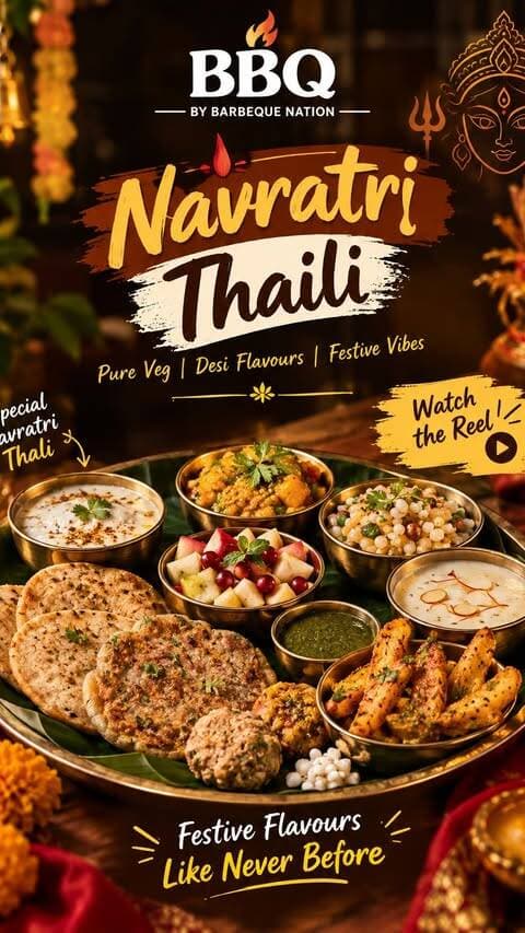 🙏✨ Iss Navratri, enjoy Pure Saatvik Khana with Barbeque Nation! ❤️
🍽️ From crispy Sabudana Vada to delicious Makhana Kheer, enjoy a festive feast with our special 4-Dish & 8-Dish Navratri Thalis! 😍
Ghar baithe karein apne Navratri meals ko aur bhi special with delicious flavours and festive favourites. 🙌
📲 Order now via Barbeque Nation App, Zomato & Swiggy!
Iss Navratri, vrat ka khaana ho delicious aur special! ❤️🙏
#BarbequeNation #NavratriSpecial #NavratriThali #SaatvikFood #NavratriVrat FestiveFeast