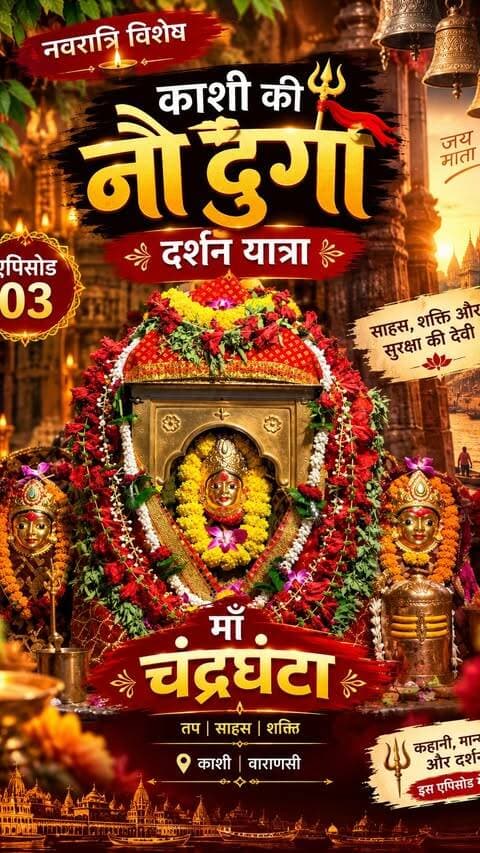 🔱🌺 काशी की नौ दुर्गा | एपिसोड 03 — माँ चंद्रघंटा 🌺🔱
माँ चंद्रघंटा के दरबार में शीश झुकाकर देखिए… मन को कितनी शांति मिलती है। 🙏❤️
काशी की पावन गलियों से शुरू हमारी नौ दुर्गा दर्शन यात्रा में आज बारी है माँ दुर्गा के तीसरे स्वरूप — माँ चंद्रघंटा के दर्शन की। 🛕🌺
माँ चंद्रघंटा साहस, शक्ति और निर्भयता की प्रतीक मानी जाती हैं। उनकी आराधना हमें सिखाती है कि जीवन में कितनी भी मुश्किलें आएँ, अपने विश्वास और हिम्मत को कभी कमजोर नहीं पड़ने देना चाहिए। 🙏🔱
काशी की इस पावन धरती पर माँ के दर्शन करना अपने आप में एक अलग ही अनुभूति है। ❤️
मैं आप सभी को इस नौ दिवसीय यात्रा में अपने साथ जोड़ना चाहता हूँ। हर दिन काशी की एक देवी, उनकी आस्था और उनके दरबार के दर्शन। 🌺
🙏 जय माता दी लिखकर माँ का आशीर्वाद लें।
❤️ वीडियो को अपने परिवार और दोस्तों के साथ शेयर करें, ताकि माँ के दर्शन और उनकी महिमा अधिक से अधिक भक्तों तक पहुँचे।
🔱 काशी की नौ दुर्गा — दर्शन यात्रा जारी