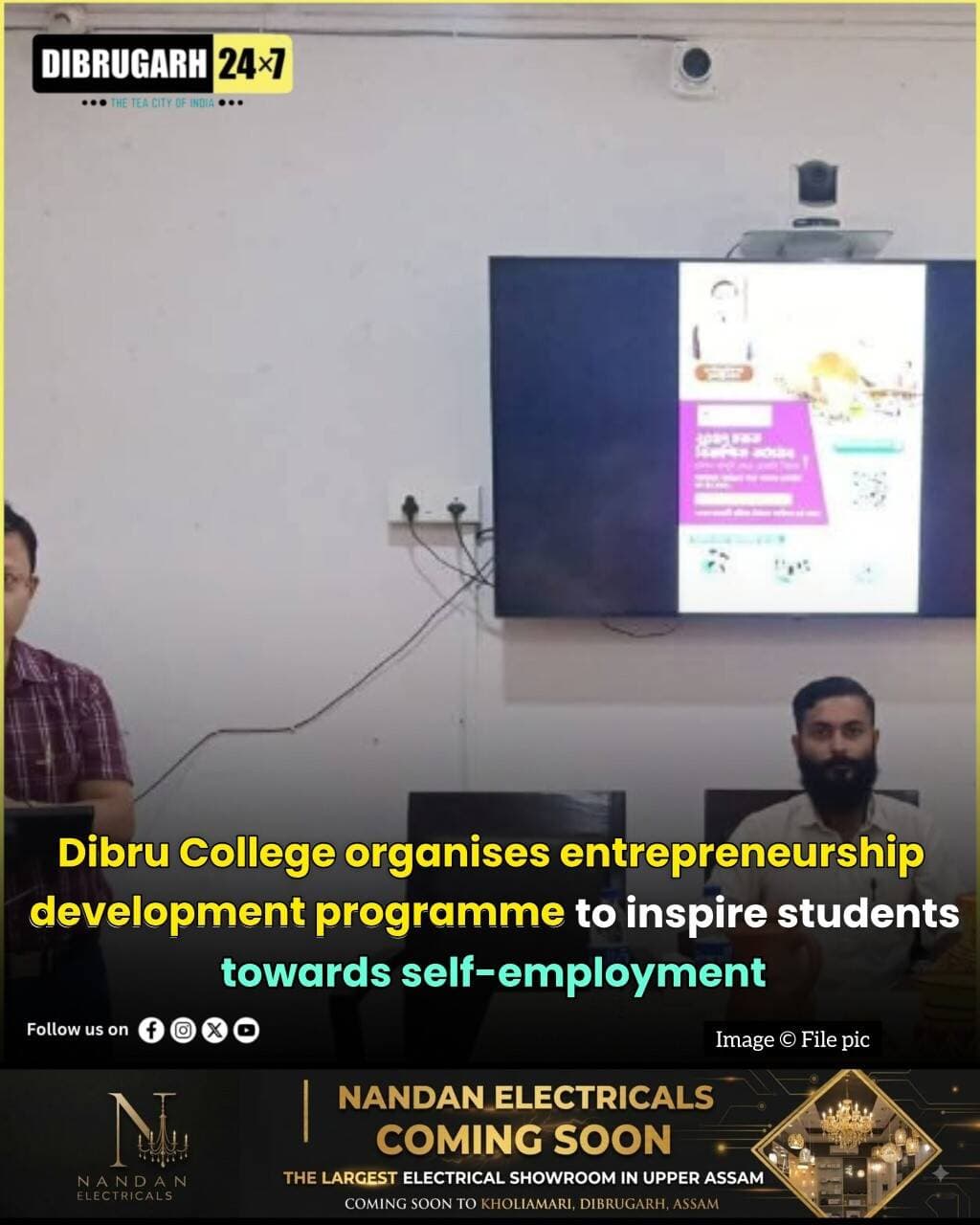 <nis:link nis:type=tag nis:id=news nis:value=News nis:enabled=true nis:link/> | The Entrepreneurship Development Cell of Dibru College, in collaboration with the District Industries Centre (DIC), Dibrugarh, organised an Entrepreneurship Development Programme to promote entrepreneurship, innovation and self-employment among college students. The initiative aimed to create awareness about entrepreneurial opportunities and encourage young people to explore business ventures.
The programme focused on motivating students to transform their innovative ideas into sustainable ventures while developing the skills and confidence required to become future entrepreneurs. It also highlighted the importance of entrepreneurship in promoting self-reliance and creating employment opportunities.
The programme was attended by Dr. Ranjan Changmai, Principal of Dibru College, and Dr. Kamalendu Saikia, Vice Principal of the college. Resource persons Mr. Pallab Saharia, District Resource Person, and Mr. Manas Pratim Chetry, Assistant Manager at DIC, Dibrugarh, shared valuable insights into entrepreneurship development and the opportunities available for aspiring entrepreneurs.
The initiative marked a step towards nurturing entrepreneurial skills among students and encouraging them to become innovators and job creators. Through such programmes, Dibru College seeks to empower young minds with knowledge and awareness to explore entrepreneurial opportunities and contribute to economic development.
