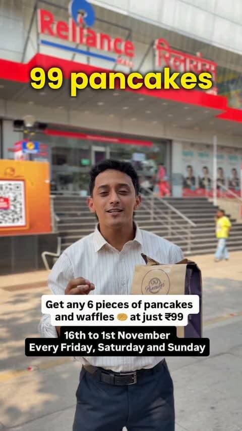 ₹99 mein 6 pancakes ya koi bhi waffle only at Acme mall, Santacruz West
🗓️ Offer Valid: 16th October – 1st November 2026
📅 Every Friday, Saturday & Sunday only
📍 99 Pancakes, Acme Mall, Santacruz West
Near Khira Nagar, Santacruz West, Mumbai – 400054
Tag your dessert squad and plan your next sweet escape😍👇
T&C apply. Offer valid only at the Acme Mall, Santacruz West outlet
99 Pancakes , Pancakes , Waffles , chocolate, chocolate pancakes, kunafa waffles, kunafa, Dessert Places in Mumbai , santacruz , Mumbai Foodies , Dessert Lovers , New Store Opening
#99Pancakes #pancakes #waffles #santacruz #desserts