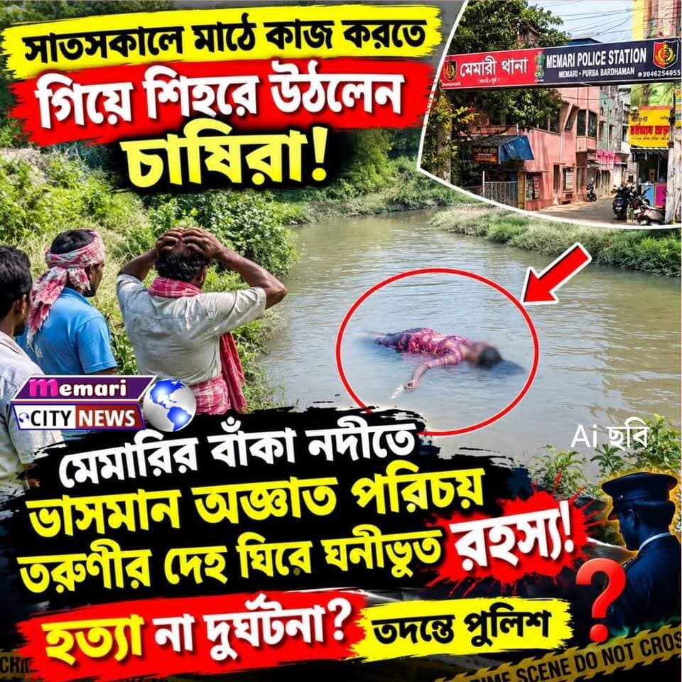 সাতসকালে মাঠে কাজ করতে গিয়ে শিহরে উঠলেন চাষিরা!
মেমারির বাঁকা নদীতে ভাসমানঅজ্ঞাত পরিচয় তরুণীর দেহ ঘিরে ঘনীভূত রহস্য!
হত্যা না দুর্ঘটনা? তদন্তে পুলিশ
#memaricity #debipur #nonfollowers