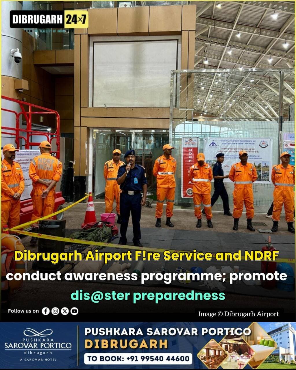 <nis:link nis:type=tag nis:id=news nis:value=News nis:enabled=true nis:link/> | Dibrugarh Airport F!re Service, in collaboration with the 12th Battalion of the National Dis@ster Response Force (NDRF), conducted a dis@ster awareness programme on October 13, 2026, to mark the International Day for Dis@ster R!sk Reduction. The programme aimed to raise awareness about dis@ster preparedness and strengthen emergency response capabilities.
The programme focused on earthqu@ke preparedness, rescue techniques and essential safety measures to be followed during emergencies. Participants were sensitised to the importance of taking timely action and adopting appropriate response strategies to minimise r!sks and protect lives during dis@sters.
The initiative also highlighted the importance of coordination between emergency response agencies in managing dis@ster situations effectively. The joint effort by Dibrugarh Airport F!re Service and the 12th Battalion NDRF underscored the need for public awareness, preparedness and coordinated action to reduce dis@ster r!sks and enhance community safety.