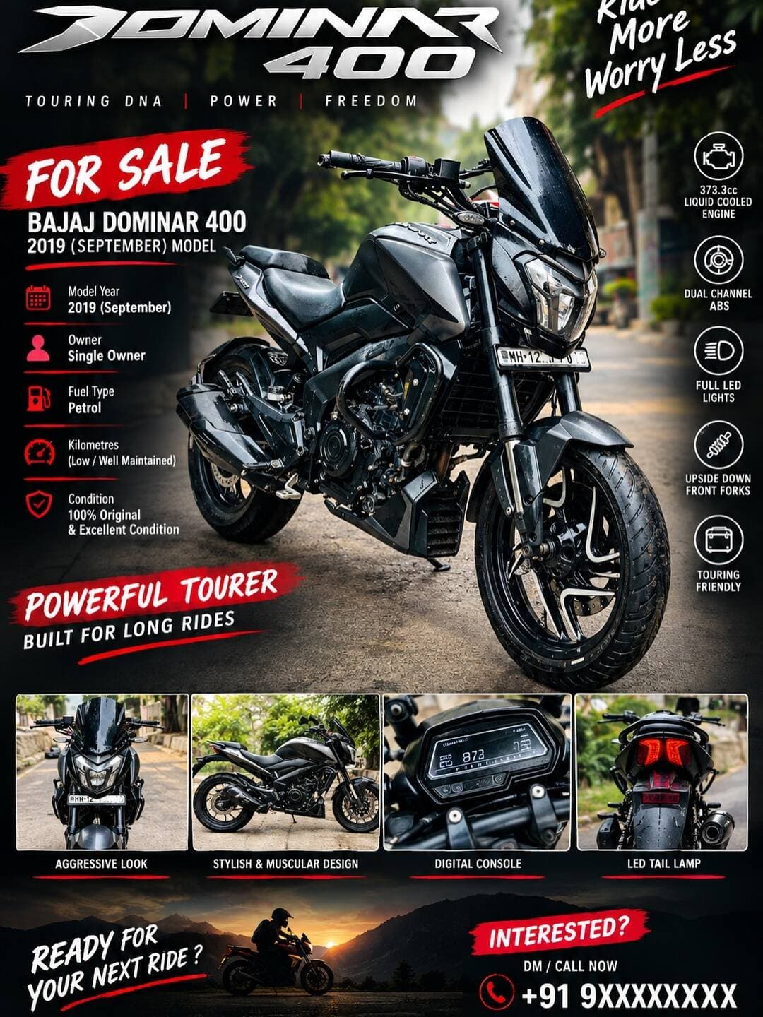 Dominar 400 wanted to sell, asking prize 1,80,000 price will be negotiable for serious buyers. If anyone want DM me 2019 September model condition ЁЯТп %