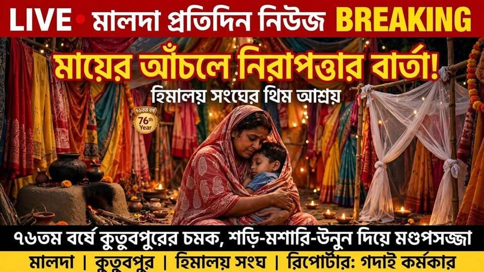 গদাই কর্মকার মালদাঃ ৭৬ তম বর্ষে কুতুবপুরে চমক, শাড়ি, মশারি- উনুন দিয়ে মন্ডপ সজ্জা হিমালয় সংঘের
