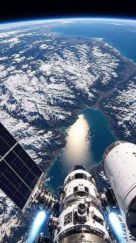 A satellite view capturing the stunning contrast between deep blue water and snow-covered terrain. Share your thoughts on this perspective. #spaceexploration #earthfromabove #science