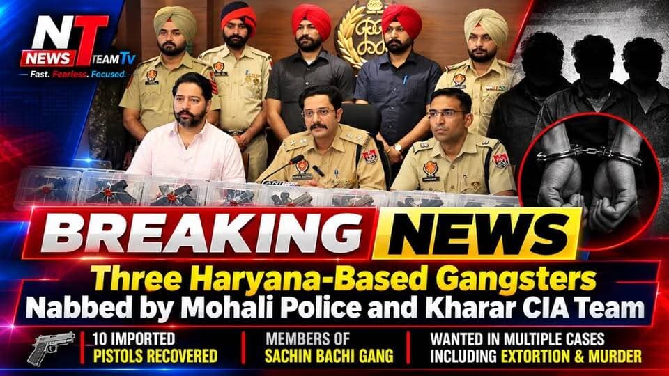 Gangster Sachin Bachi Arrested with Two Associates in Joint Operation by Mohali Police and Kharar CIA Team; 10 Pistols Recovered.In a major breakthrough, Mohali Police, in a joint operation with the Kharar CIA team, have arrested gangster Sachin Bachi along with two of his associates and recovered 10 pistols from their possession.
According to SSP Mohali Varun Sharma and SP (D) Saurav Jindal, the accused were staying in a paying guest (PG) accommodation in Kharar, Punjab, when the police arrested them. #police #punjab #MohaliPolice #mohalinews #KHARARNEWS #highlightseveryone #follower #viralpost #CrimeControl #yudhgangstersvirudh