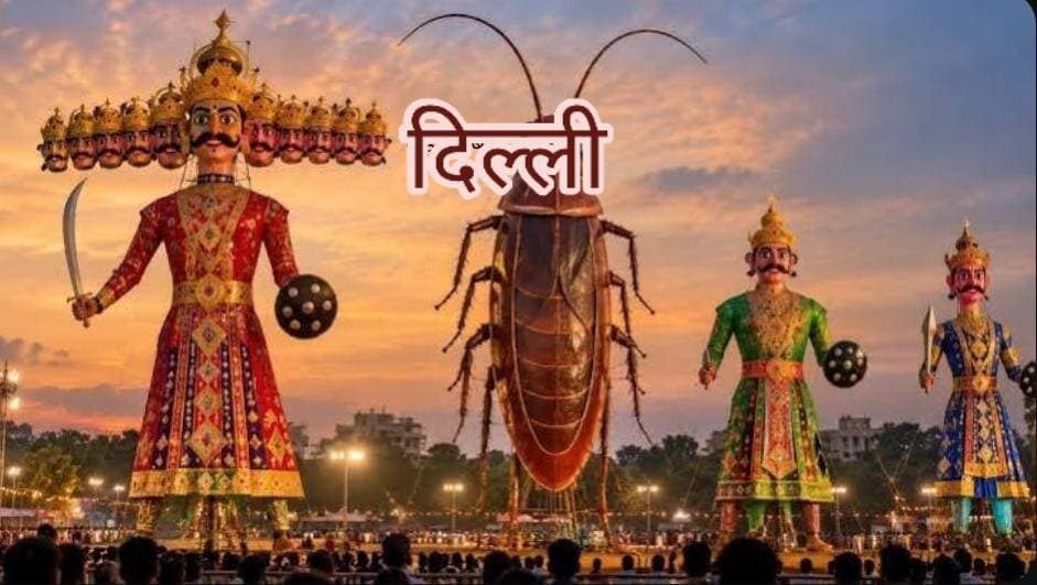 *दिल्ली में रावण के साथ 30 फुट का कॉकरोच भी होगा दहन*
दिल्ली के पीतमपुरा की श्री केशव रामलीला कमेटी ने इस बार रावण, कुंभकर्ण और मेघनाद के साथ 30 फुट ऊंचे कॉकरोच के पुतले के दहन का फैसला किया है। कमेटी के मुताबिक, कॉकरोच गंदगी का प्रतीक है और इसके दहन के जरिए स्वच्छता का संदेश दिया जाएगा।