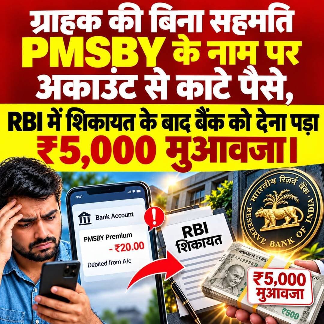 बिना सहमति प्रधानमंत्री सुरक्षा बीमा योजना (PMSBY) का प्रीमियम काटने और शिकायत के बाद भी दोबारा कटौती के मामले में मंडी जिला स्थित एक सरकारी बैंक की शाखा को ग्राहक को 5 हजार रुपये मुआवजा देना पड़ा।
मामला RBI लोकपाल तक पहुंचा, जहां जांच में बैंक की ओर से योजना शुरू करने के लिए ग्राहक की शुरुआती सहमति का प्रमाण नहीं मिला। साथ ही, पहली शिकायत के बाद भी योजना का पंजीकरण पूरी तरह समाप्त नहीं किया गया था। RBI के लोकपाल ने मानसिक परेशानी और उत्पीड़न के लिए ग्राहक को 5 हजार रुपये मुआवजा देने के निर्देश दिए।