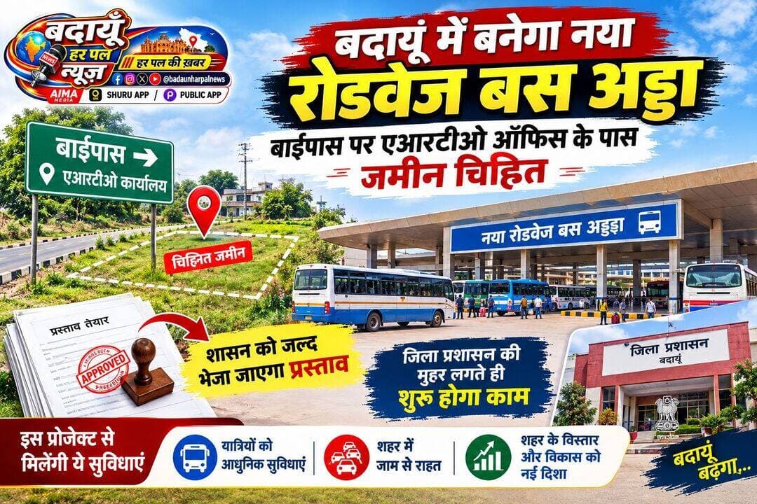 🔹बदायूं में बनेगा नया रोडवेज बस अड्डा, बाईपास पर एआरटीओ ऑफिस के पास जमीन चिह्नित.
बदायूं। शहरवासियों को जल्द ही भीषण जाम से मुक्ति मिलने वाली है। परिवहन विभाग और जिला प्रशासन ने शहर में एक और नया रोडवेज बस अड्डा बनाने की तैयारी तेज कर दी है। इसके लिए बाईपास पर एआरटीओ (ARTO) कार्यालय के नजदीक उपयुक्त जमीन को चिह्नित कर लिया गया है।
नया बस अड्डा बनने से शहर के भीतर बसों का दबाव कम होगा, जिससे मुख्य मार्गों पर लगने वाले ट्रैफिक जाम से लोगों को बड़ी राहत मिलेगी।
▪️शासन को जल्द भेजा जाएगा प्रस्ताव.
विभागीय सूत्रों के अनुसार, नए बस अड्डे के निर्माण का प्रस्ताव पूरी तरह से बनकर तैयार हो चुका है। अब इस पर केवल जिला प्रशासन की अंतिम मुहर लगनी बाकी है। माना जा रहा है कि अगले दो-एक दिन में प्रशासनिक मंजूरी मिलते ही इस प्रस्ताव को हरी झंडी के लिए शासन (लखनऊ) को भेज दिया जाएगा।
▪️प्रशासन की मुहर लगते ही शुरू होगा काम.
बाईपास पर एआरटीओ कार्यालय के पास जमीन का चिन्हांकन होने के बाद आगे की कागजी कार्रवाई तेजी से पूरी की जा रही है। जिला प्रशासन की मुहर लगते ही फाइल शासन को प्रेषित होगी और वहां से वित्तीय व प्रशासनिक स्वीकृति मिलते ही निर्माण कार्य धरातल पर शुरू कर दिया जाएगा। इस नए प्रोजेक्ट से न केवल यात्रियों को आधुनिक सुविधाएं मिलेंगी, बल्कि शहर के विस्तार और विकास को भी एक नई दिशा मिलेगी।
<nis:link nis:type=tag nis:id=badaunharpalnews nis:value=badaunharpalnews nis:enabled=true nis:link/> <nis:link nis:type=tag nis:id=budaunharpal nis:value=budaunharpal nis:enabled=true nis:link/> <nis:link nis:type=tag nis:id=badaunharpal nis:value=badaunharpal nis:enabled=true nis:link/> <nis:link nis:type=tag nis:id=budaun nis:value=budaun nis:enabled=true nis:link/> <nis:link nis:type=tag nis:id=badaun nis:value=badaun nis:enabled=true nis:link/> <nis:link nis:type=tag nis:id=upsrtc nis:value=upsrtc nis:enabled=true nis:link/> बदायूँ हर पल न्यूज़ @badaunharpalnews