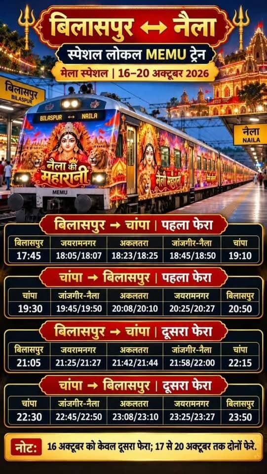 नवरात्रि स्पेशल ट्रेन...
#breakingnews #janjgirchampa #navratrispecialtrain