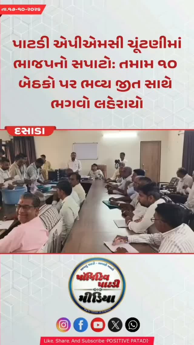 પાટડી APMC ચૂંટણીમાં તમામ ૧૦ બેઠકો પર ભાજપનો ભગવો લહેરાયો છે જ્યારે આગાઉ ૪ વેપારી વિભાગની પેનલના સદસ્યો બિનહરીફ થયા હતા ત્યારે ભાજપે ફટાકડા ફોડી વિજ્યોત્સવ મનાવ્યો હતો
#positivepatdi #surendanager #patdi #trending #apmcelection