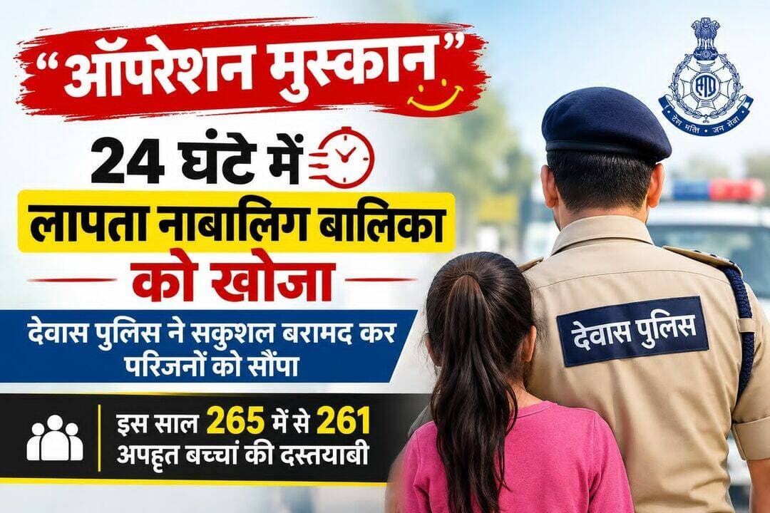 24 घंटे में लापता नाबालिग बालिका को खोजा
देवास पुलिस ने सकुशल बरामद कर परिजनों को सौंपा, इस साल 265 में से 261 अपहृत बच्चों की दस्तयाबी
देवास। ऑपरेशन मुस्कान के तहत बागली पुलिस ने त्वरित कार्रवाई करते हुए लापता नाबालिग बालिका को महज 24 घंटे के भीतर जिला देवास से सकुशल बरामद कर परिजनों के सुपुर्द कर दिया। बालिका के लापता होने पर पुलिस ने मुखबिर सूचना और तकनीकी साक्ष्यों के आधार पर तलाश शुरू की थी।
पुलिस अधीक्षक पुनीत गेहलोद के निर्देश पर अतिरिक्त पुलिस अधीक्षक (ग्रामीण) सौम्या जैन और एसडीओपी बागली संजय सिंह बैस के मार्गदर्शन में थाना प्रभारी निरीक्षक योगेन्द्र सिंह जादौन के नेतृत्व में पुलिस टीम ने कार्रवाई की। सूचना मिलने पर विशेष टीम को देवास रवाना किया गया, जहां 17 अक्टूबर को बालिका को सकुशल खोज लिया गया।
बालिका के पुलिस कथन और न्यायालय के समक्ष दिए गए बयानों के आधार पर प्रकरण में आगे की वैधानिक कार्रवाई की जा रही है।
265 में से 261 बच्चों की दस्तयाबी
एसपी पुनीत गेहलोद के अनुसार, वर्ष 2026 में देवास पुलिस ने अपहृत नाबालिग बालक-बालिकाओं के 265 प्रकरण दर्ज किए हैं। इनमें से 261 बच्चों को दस्तयाब किया जा चुका है।