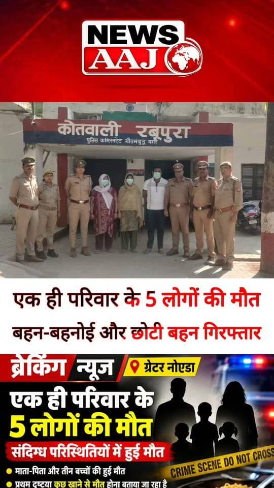 ग्रेटर नोएडा में 5 मौतों के मामले में बड़ा एक्शन, मृतक महेश की ऑडियो रिकॉर्डिंग में बहन-बहनोई पर आरोप, दोनों बहनों समेत 3 गिरफ्तार!#GreaterNoida #NoidaNews #Rabupura #BreakingNews #GautamBuddhNagar