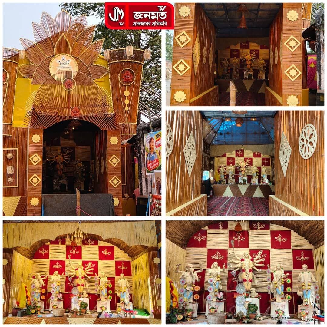 মানবাজার ইন্দকুঁড়ি সার্বজনীন দুর্গাপূজা কমিটির মন্ডপ ও প্রতিমা।