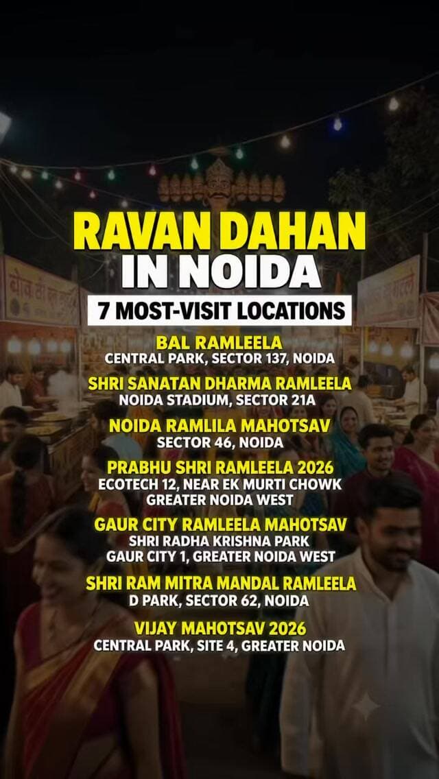 Ravan Dahan in Noida 🔥 | Dussehra Special 2026
Looking for the best places to witness Ravan Dahan in Noida & Greater Noida? 🔥
Celebrate the victory of good over evil with grand Ravan Dahan celebrations, festive vibes and spectacular fireworks.
Save this post and share it with your friends!
#Noida #GreaterNoida #RavanDahan #Dussehra2026 #NoidaDiaries DussehraCelebration